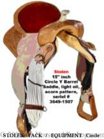 STOLEN TACK / EQUIPMENT Circle Y Barrel, JT International, Collegiate, American Saddlery Barrel, Australian, misc., Near Fairfax, VA, 22032